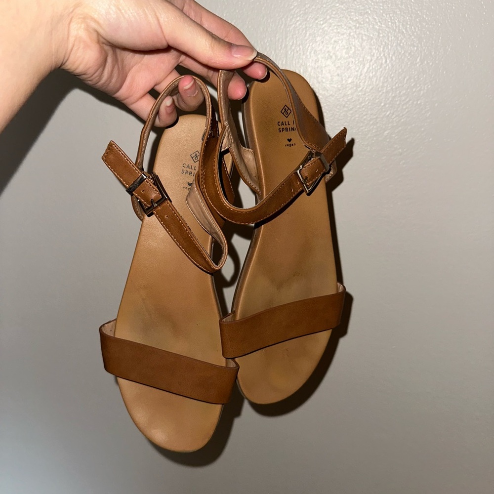 Call It Spring Tan Sandals with Ankle Strap and Minimalist Design
